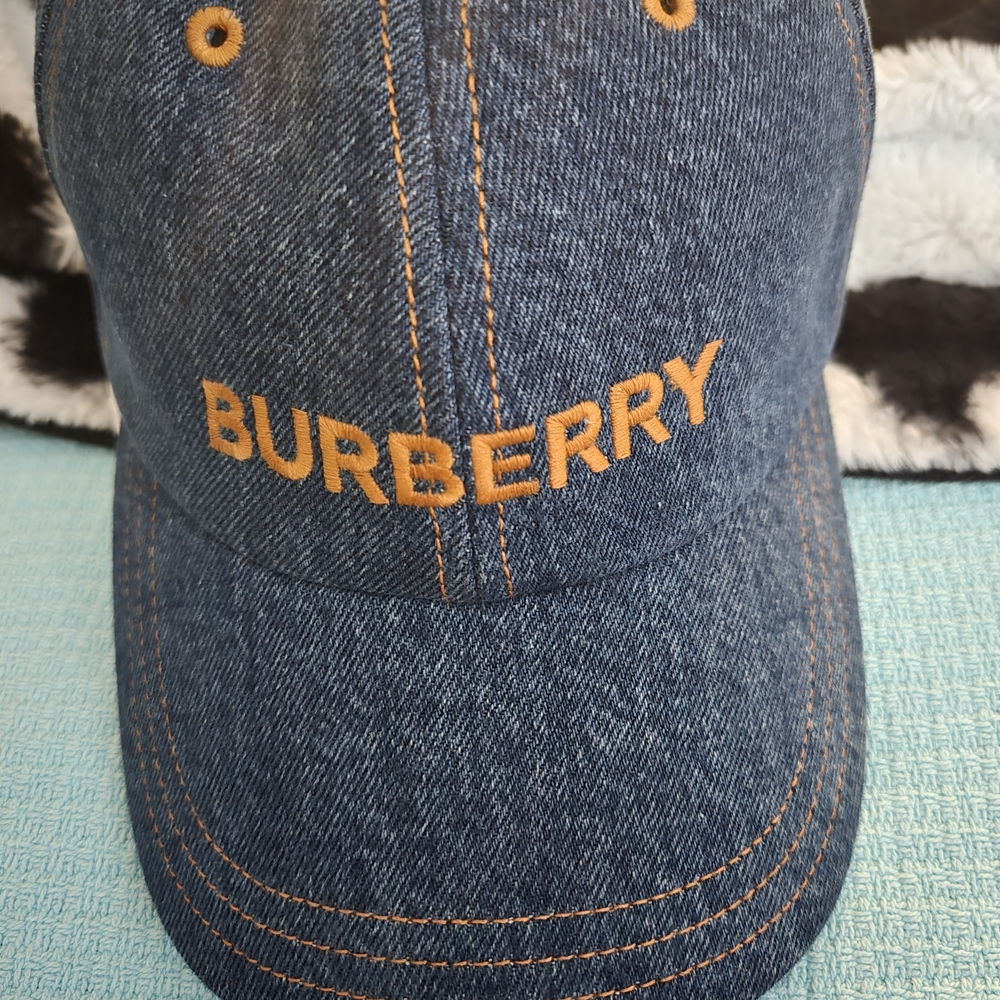 Burberry Blue Denim Cap with Orange Logo